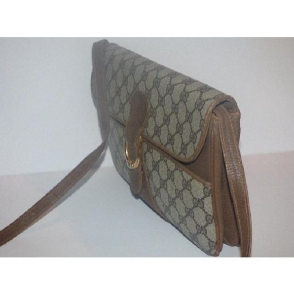 Gucci Vintage Brown Large G Logo Print Coated Canvas 2-Way Purse - Picture 11 of 12